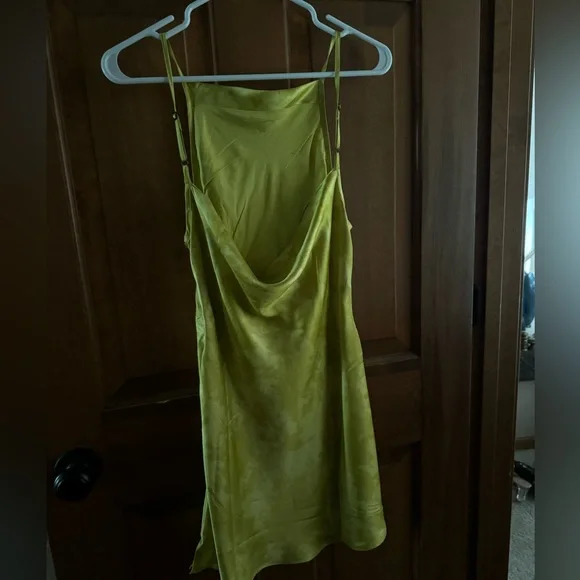 Urban Outfitters Lime Green Satin Mini Dress with Beaded Dragon - Picture 3 of 6